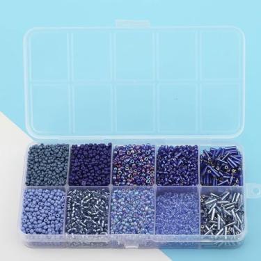 Imagem de YDJIANCAI 10 compartimentos de vidro 2 mm contas de tubo de semente contas pequenas de dois tons, para fabricação de joias, suprimentos de artesanato DIY para brincos, pulseiras, colares (cor: azul