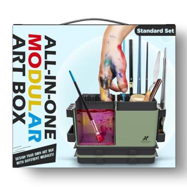 Imagem de KRYDRUFI Estação de pintura modular multifuncional portátil com limpador e suportes de pincel, bandeja de paleta de tinta úmida com tampa para pintura em miniatura e tintas acrílicas (conjunto padrão)