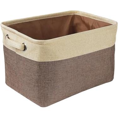 Imagem de Melovinho Pacote com 3 caixas de armazenamento de tecido grandes dobráveis e cestas para prateleiras, organizador de armário resistente e durável, lençol de toalha de linho para armazenamento de