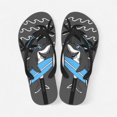 Imagem de Chinelo Ipanema Fantasia Infantil Tubarão Cinza Escuro, Cinza, Preto, 