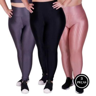 Imagem de Kit 3 Calça Legging Fitness Plus Size Cirrê 3D Feminina - c4 KIT 3 LAU