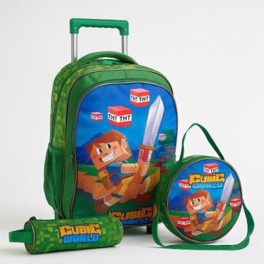Imagem de Kit Mochila+Lancheira+Estojo Escolar Cubic World Com Rodinha - Wincy, 
