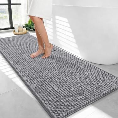 Imagem de OLANLY Tapetes de banheiro espessos 118 x 61 cm, tapetes de banho de chenille absorventes extramacios, suporte de borracha, lavar a seco na máquina, tapetes de banho para piso de banheiro, banheira e