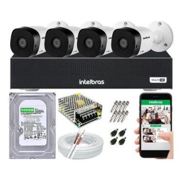 Imagem de Kit Cftv 4 Câmeras Multi Hd 720p 1mp Dvr Intelbras Mhdx 1104