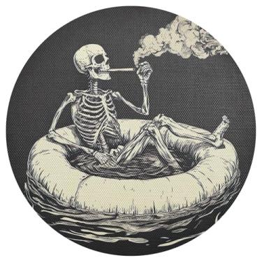 Imagem de xigua Jogo americano redondo de esqueleto engraçado de Halloween, conjunto de 1, tapete de mesa redondo antiderrapante resistente ao calor, tapetes de mesa de 48 cm para decoração de cozinha, jantar e