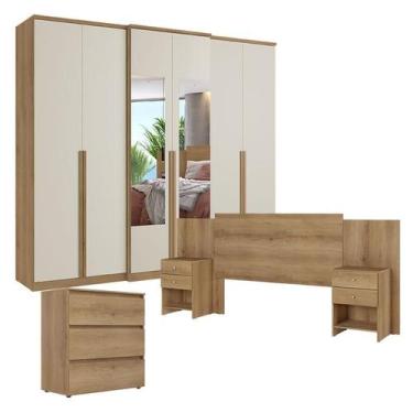 Imagem de Guarda Roupa Casal Valência 6 Portas Glass Capuccino Off White com Côm