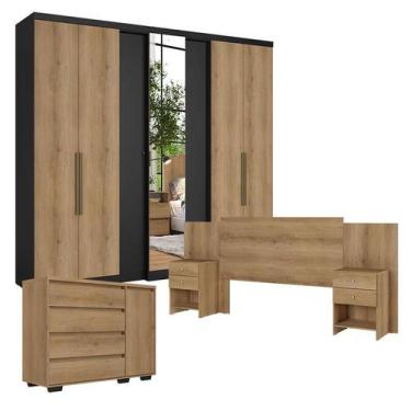 Imagem de Guarda Roupa Casal Selecto Glass 7 Portas Preto Capuccino com Cômoda c