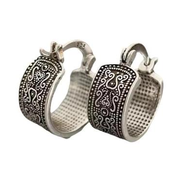 Imagem de Brincos De Argola Femininos Em Prata Esterlina 925 Com Textura De Flor