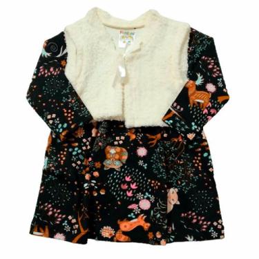 Imagem de Conjunto Vestido Infantil + Bolero Colete Pelinho Carneiro - anjo da m