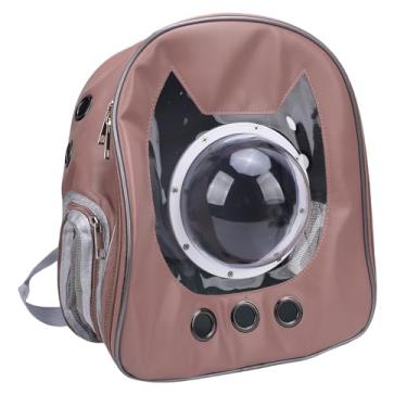 Imagem de Fabater Porta-mochila para Gatos, Janela Transparente Portátil, Grande Espaço para Viagens Ao Ar Livre, Couro PU (Marrom)