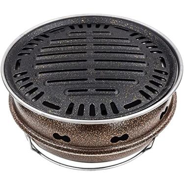 Imagem de Churrasqueiras Portáteis Grelha Doméstica Fogão a Carvão Mesa Churrasqueira Portátil Redondo Churrasco Fogão Alimentos Fogão a Carvão Grelha de Ferro Fundido (Cor: Preto, Tamanho: 29,5 x 12,5 cm