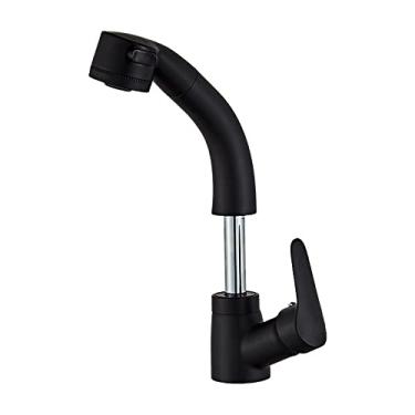 Imagem de Faucet de cozinha Lift Pull Out com 2 modos spray 360 Swivel Alça única Sprayer Down Válvula cerâmica Torneira cobre para pia