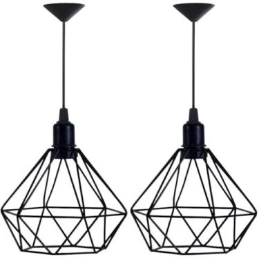 Imagem de Kit 2 Pendentes Lustre Aramado Diamante - Acabamento Preto, Decorativos para Salas, Mesas de Jantar e Ambientes Domésticos Modernos