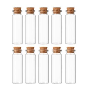 Imagem de ROHIJALE 10 frascos pequenos de vidro transparente de 20 ml com rolhas mini frascos transparentes com rolhas de cortiça natural para artesanato DIY, frascos de feitiço, garrafas de mensagens