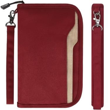 Imagem de Suporte de passaporte para família de viagem, carteira de viagem feminina, porta-passaporte, acessórios essenciais de viagem, organizador de documentos, Três dobras - Borgonha, Large, Casual