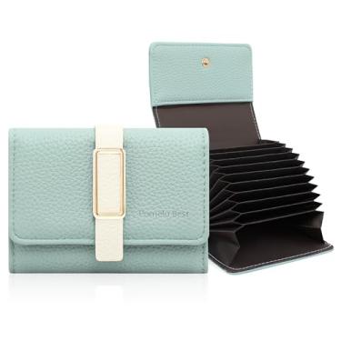 Imagem de Pomelo Best Carteira feminina com porta-cartão de crédito, RFID, pequena, de couro, com zíper, com 11 compartimentos para cartão, azul claro