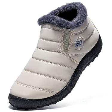 Imagem de DUOYANGJIASHA Botas de neve femininas de inverno, quentes, forradas com pele, botas de tornozelo impermeáveis e confortáveis para mulheres, Bege, 36