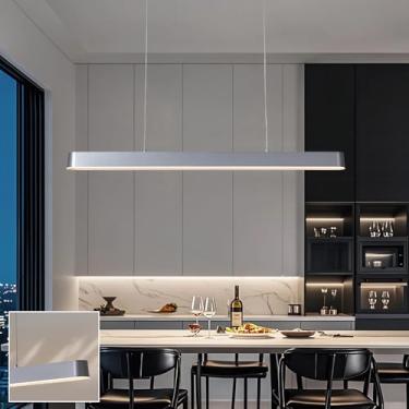 Imagem de Luminária pendente LED linear para ilha de cozinha, com regulagem de intensidade e controle remoto, ideal para sala de jantar, bar, escritório ou sala de estar. Altura ajustável, 90 cm, 30 W