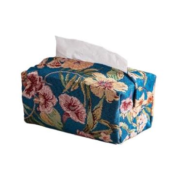 Imagem de Suporte de caixa de lenços de papel, capa de tecido estilo chinês, caixa de lenços de mesa para banheiro, penteadeira, bancada, cabeceira, escritório, capa de caixa de lenços faciais (azul)