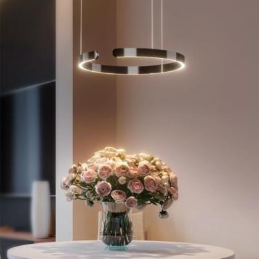 Imagem de Luminária pendente LED dimerizável, moderna, preta, com controle remoto, para mesa de jantar, teto com altura ajustável, ideal para ilha de cozinha e sala de estar (Preta, 40).