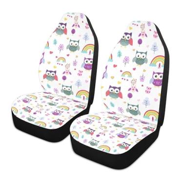 Imagem de xigua Capas de assento de carro dianteiras universais coloridas corujas, pacote com 2, capas protetoras de assento de carro respiráveis para decoração de interiores automotivos, SUV, carros