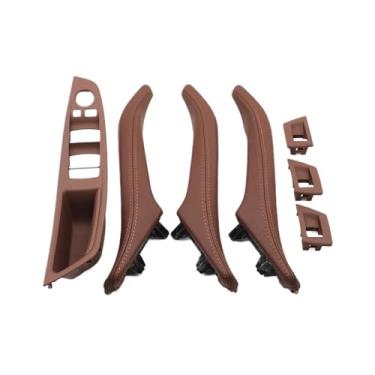 Imagem de 7 pçs motorista da mão esquerda lhd interior do carro esquerda direita puxador da porta de couro conjunto conjunto Compatível com bmw série 5 f10 f11 523i 525i 528i(A Brown-7PCS)
