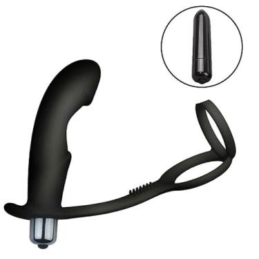 Imagem de Vibrador de Próstata com Anel Duplo em Silicone - 10 Modos de Vibração - Estimulador Íntimo para Homens - Prazer e Conforto
