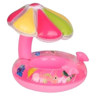 Imagem de Boia Inflável Infantil com Cobertura de Guarda-Sol Rosa com Decoração de Fundo do Mar 64cm e estrelinhas de brinquedo