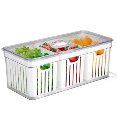 Imagem de Organizador de Geladeira Cesto Triplo 6,8 Litros com Tampa 3 Cestos Para Legumes Frutas e Vegetais