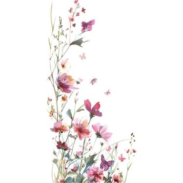 Imagem de Achang Adesivos de parede de plantas, flores pintadas e folhas, decoração de parede de porta e janela, descasque e cole para sala de estar, quarto, TV, parede, sala de aula, decoração