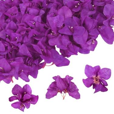 Imagem de ICBOX Buganvílias flores artificiais, 50 peças, mini flores roxas, flores falsas de seda realista, a granel para artesanato, decoração de casa, bolo de casamento, festa (roxo)