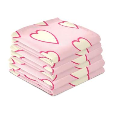 Imagem de Wassud Cream Hearts Toalhas de prato de cozinha pacote com 6 panos de prato macios com laço para pendurar toalha de mão super absorvente de secagem rápida toalhas de chá de mesa decorativas 71 x 45 cm