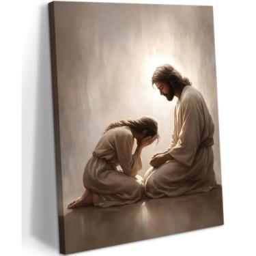 Imagem de Arte de parede em tela Jesus e mulher, pintura cristã arrependimento e perdão, decoração de parede, religião, histórias bíblicas, pôster, arte para igreja, quarto SUD, sala de estar, decoração de casa
