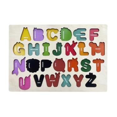 Imagem de DM Toys Brinquedo Didático Infantil Alfabeto dos Bichos Madeira 27 Peças