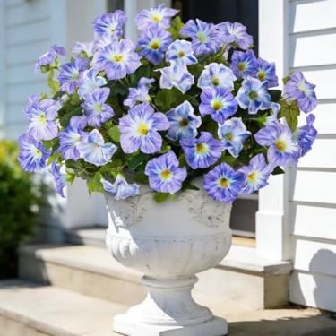 Imagem de VGNQA 6 peças de flores artificiais de petúnia para ambientes externos, petúnias falsas de primavera, flores de seda sintética para uso ao ar livre, plantas resistentes a UV para plantadores, jardim