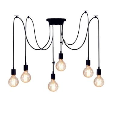 Imagem de Luminária pendente E27 estilo retrô, lustre faça você mesmo com várias lâmpadas, luminária de teto industrial tipo aranha para escritório, sala de jantar, hall de entrada, quarto e hotel. Lâ