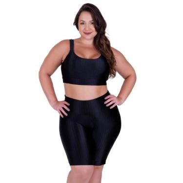 Imagem de Conjunto Fitness Plus Size Top com Bojo Removível e Bermuda Cintura Al