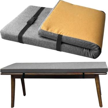 Imagem de Almofada para Banco Sob Medida com Cintas Elásticas, Espessura 3cm Tecido de Linho Antiderrapante, Espuma D45 Alta Densidade para Sapateira, Área Gourmet e Janela(Cinza,180x55cm)