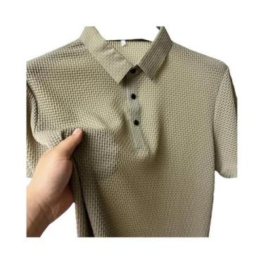 Imagem de Camiseta Polo Masculina De Verão Em Seda Gelada Vazada De Manga Curta,