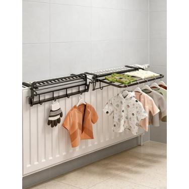 Imagem de Estante extensível de aço inoxidável para secador de roupas para radiador, escorredor suspenso de 54,6 cm para armazenamento de toalhas e roupas (preto, 55 cm) - Solução para economia de espaço