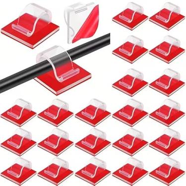 Imagem de Pacote com 50 clipes de cabo adesivos transparentes – Organizadores de fios de fixação forte para parede, mesa, PC, carro, Ethernet, luzes de Natal, câmera de painel, gerenciamento de cabos internos e