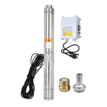Imagem de Bomba submersível de poço profundo com caixa de controle, bomba de água submersível de poço profundo de 1HP 110V para irrigação industrial e casa, cabo de alimentação de 300 m, 37GPM, elevação de 207