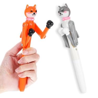 Imagem de 2 canetas de boxe com tema de cachorro, canetas esferográficas divertidas com braço de perfuração e som nítido de botão, presente de boxe para lembrancinhas de festa de Natal, material escolar de