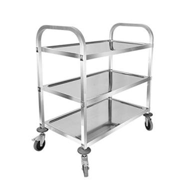Imagem de Carrinho de cabeleireiro para salão de beleza, 3 prateleiras, carrinho de armazenamento de serviço de cozinha, aço inoxidável, carrinho de limpeza de catering com rodas