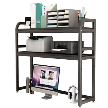 Imagem de Estante de mesa de mesa de ferro forjado – Prateleira de mesa de computador industrial, suporte organizador de mesa ajustável, estante de mesa de computador de metal, estante de mesa de bancada
