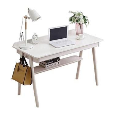 Imagem de Mesas de escritório em casa, mesa de computador, moderna, minimalista, casa, com gaveta, prateleira inferior, estrutura estável de madeira maciça (branca) 120 60 75 cm