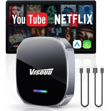 Imagem de Visoud AI Magic Box para streaming Netflix YouTube, Mini Android Auto & CarPlay adaptador sem fio com conexão Wi-Fi estável de 5,8 GHz, conexão automática 3-5s, compatível com iPhone 8+, Android 10+