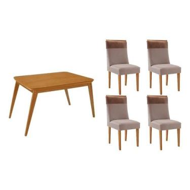 Imagem de Sala Jantar Mesa Havana Tampo Curvo 120cm+4 Cadeiras Jaspe Madeira Nat