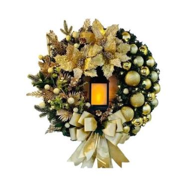 Imagem de Guirlanda De Natal Vermelha E Dourada Para Porta Da Frente 2024, Ornam