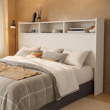 Imagem de Cabeceira Box Melissa 140cm com nichos e prateleira Casal Para Quarto 